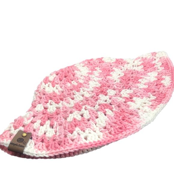Crochet Bucket Hat | Strawberry Pink & White main image 11